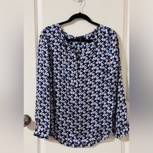 Talbots Geometric Print Blouse - Blue and White